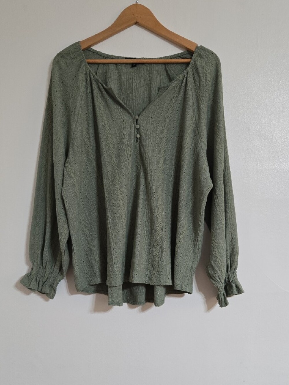 FRYE Sage Green Embroidered Peasant Top Size XL